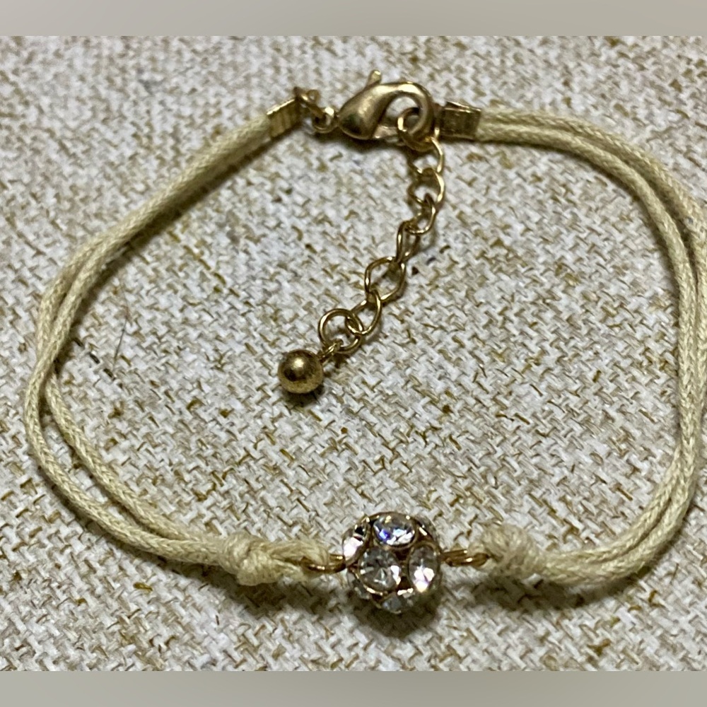Karma Gold and Cream Bracelet with Rhinestone Charm